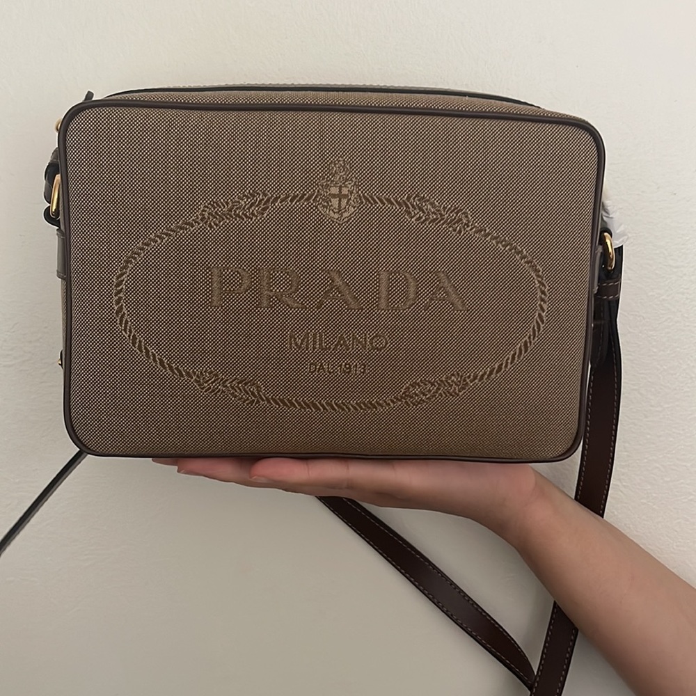 Brand New Stunning Prada Logo Beige Canvas Camera/Cross Body Bag